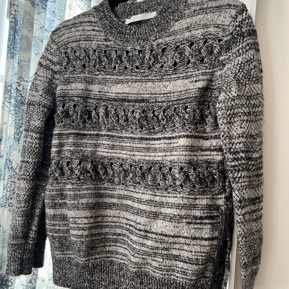 Thakoon Wool Blend Crewneck Sweater with Side Slits